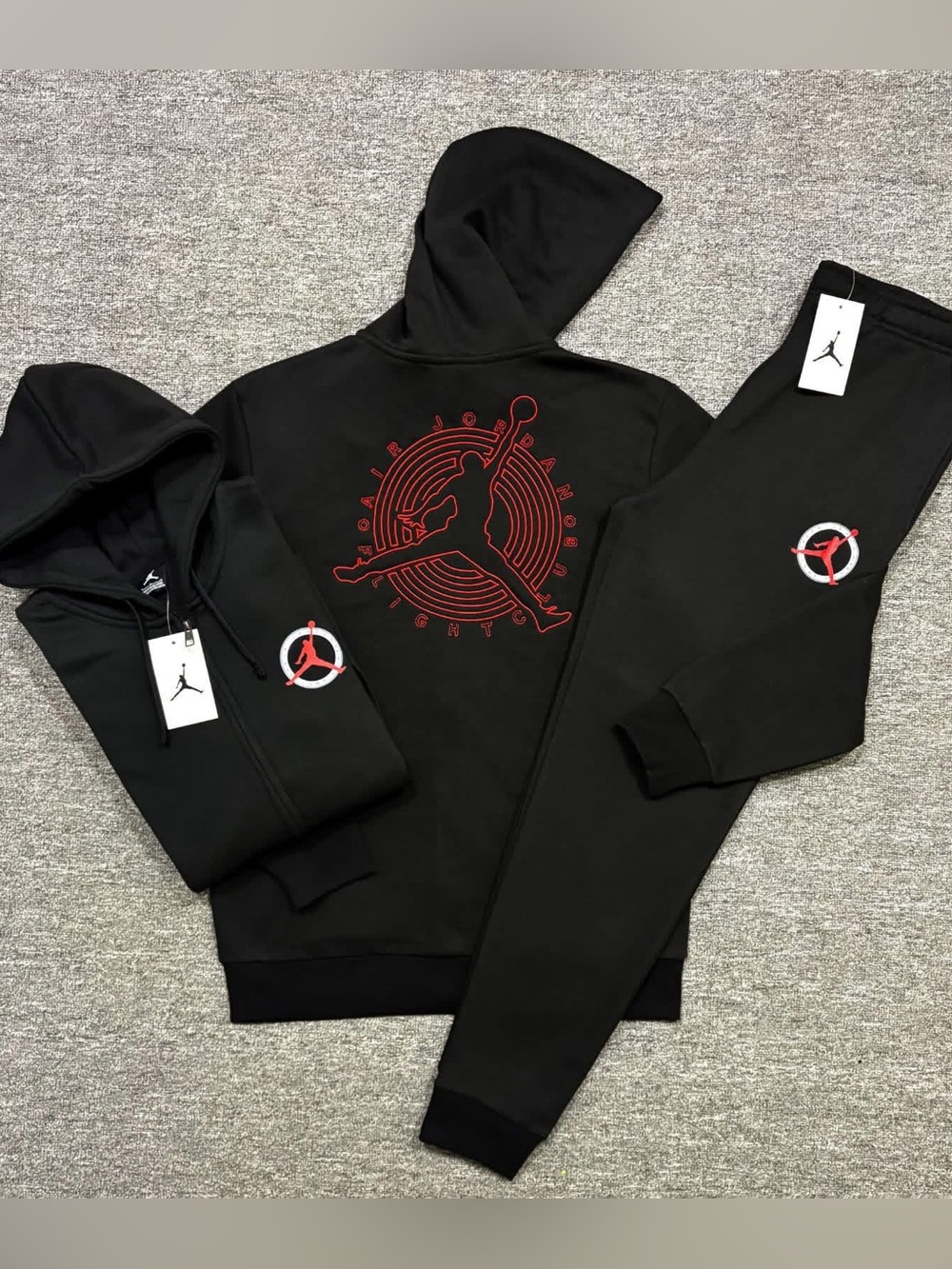 Jordan Black Hoodie and Joggers Set with Red Jumpman Graphics